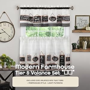 Light Filtering Printed Tier & Valance Window Curtain Set - 36 Inch Length, 58 Inch Width - Modern Farmhouse (Black), Machine Washable Drape for Kitchen, Living, & Dining Room by Achim Home Decor Light Filtering Printed Tier Valance Window Curtain Set 36 Inch Length 58 Inch Width Modern Farmhouse Black Machine Washable Drape for Kitchen Living Dining Room by Achim Home Decor
