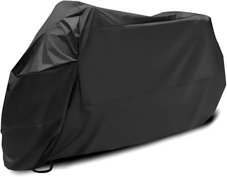 Motorcycle Cover, Waterproof Outdoor Bike Cover with Lock Holes, All Season Protection Covers with Storage Bag, Universal Motorcycle Accessories for Dirt Bikes, Scooters Black