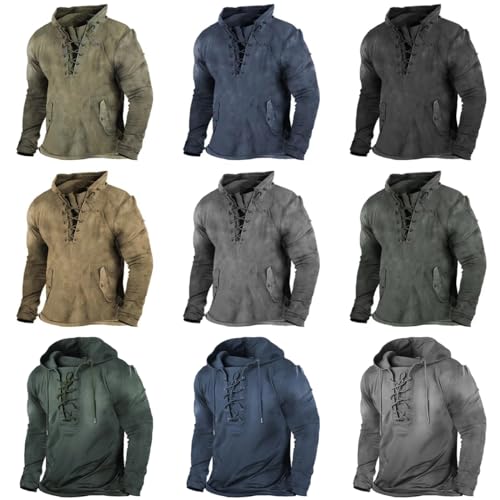 ZOCANIA Retro Tactical Long Sleeve Hoodies Outdoor Sports Drawstring Pullover Distressed Lace Up Hooded Shirts2