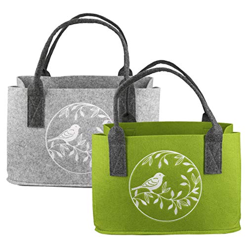 Lifestyle & More Praktische Shopping-Bag Tasche Vogel aus Filz-Stoff grau oder grün Einkaufstasche mit Henkel vielseitige Tragetasche 25x40x27 cm *1 Stück* Cover