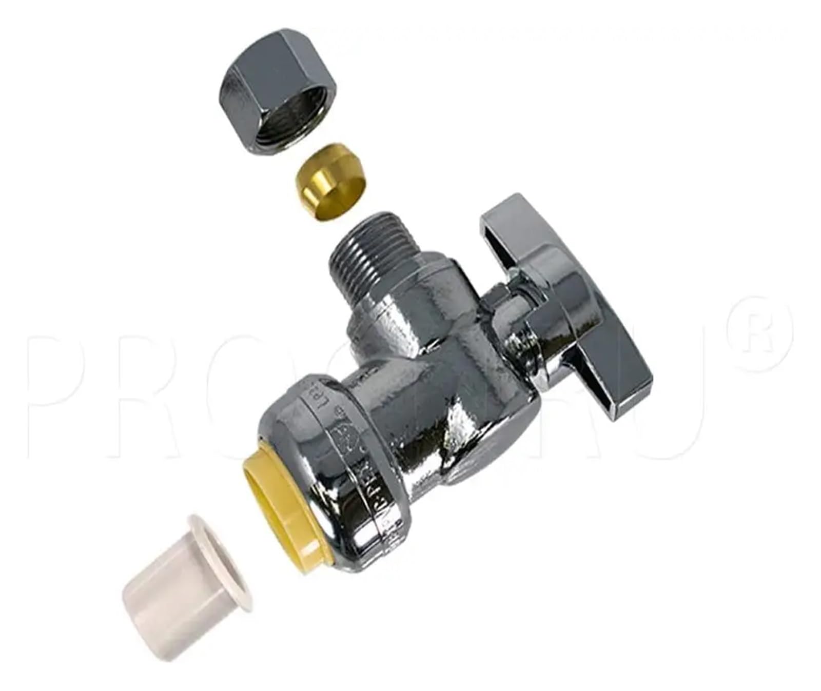 Lot de 10 soupapes d'arrêt d'angle PushFit, poussoir 1/2" x 0,95 cm OD Comp, arrêt quart de tour en laiton pour tuyaux en cuivre, PEX, CPVC