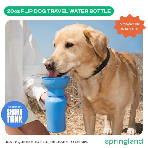 Image of Springer Flip Dog Water Bottle | Portable Drinking Feeder with Foldable Food-Grade Silicone Bowl | One-Hand Squeeze & Leak-Proof | BPA-Free 20oz | Walking, Hiking & Camping | Puppy Essentials