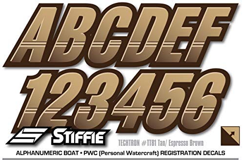 Image of STIFFIE Techtron Tan /Brown 3 inch Boat & PWC Registration Decals • Numbers Letters Stickers