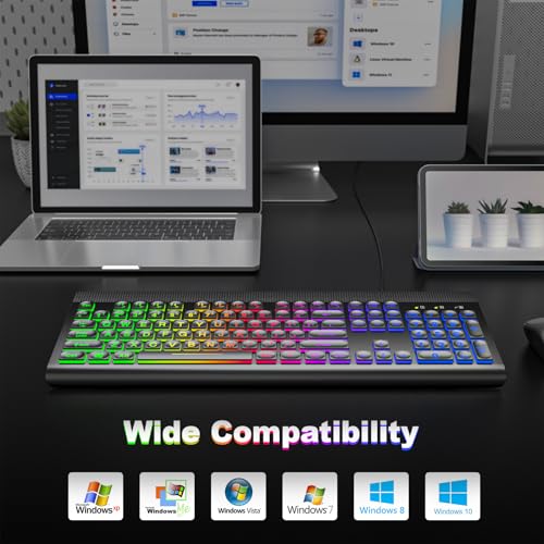 Image of Multiple Color Rainbow LED Backlit Large Size USB Wired Multimedia PC Gaming Keyboard