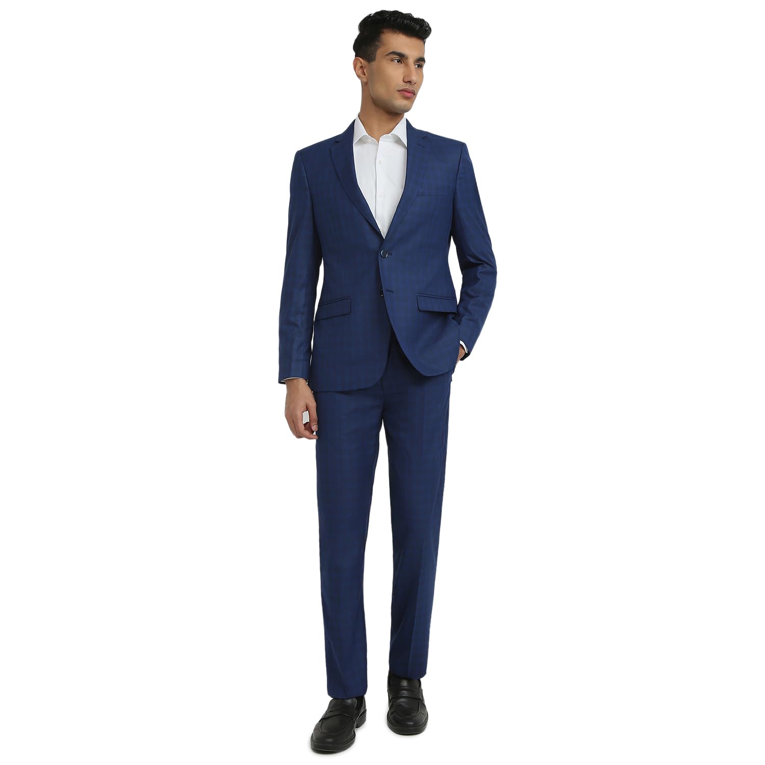 raymond Men Contemporary Fit Checks Pattern Poly Viscose Blend Notch Lapel Full Sleeve Formal Suit-picture-49