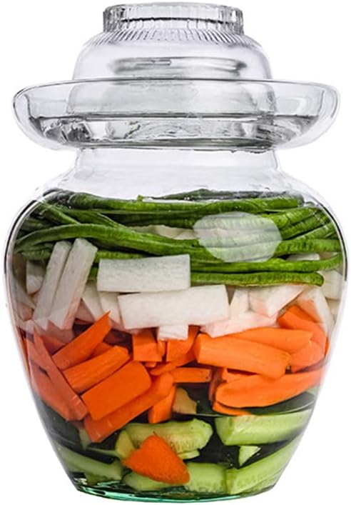 Hemoton Glass Pickle Jar Extra-large Glass Fermenting Jar Brewing Wine Jar Chinese Crystal Fermenting Crock with Water Seal Airlock Lid for Pickling Kimchi Sauerkraut (5L/5.3Qt): Home & Kitchen