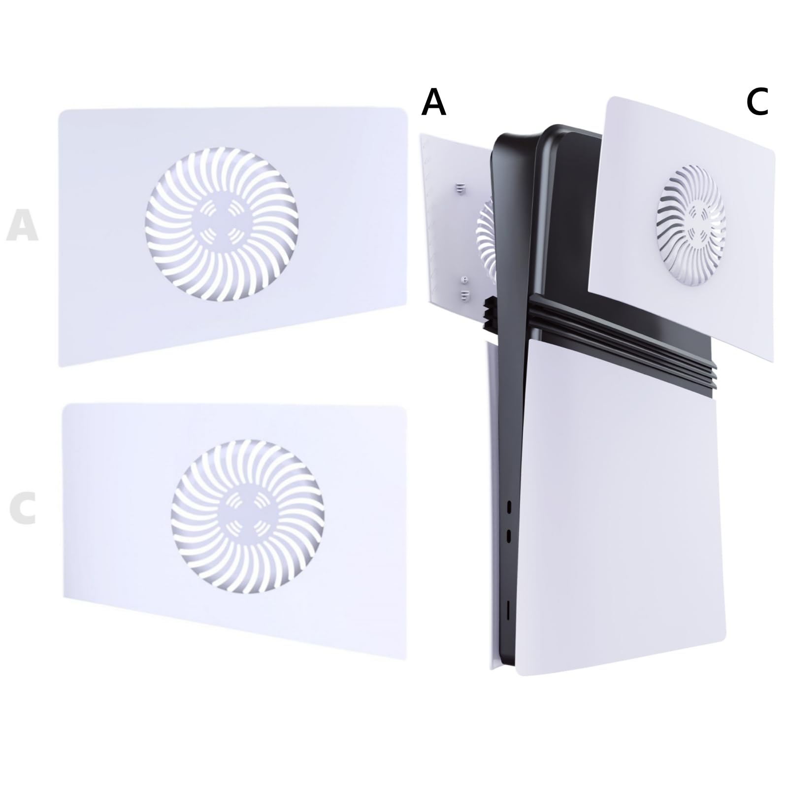 Hzxkqmil Abdeckplatten Faceplate für PS5 Pro Konsole, Linke und Rechte Obere Abdeckung mit Kühlluftöffnungen + 4 Stück Lüfter-Staubfilter Ersatz-Seitenteile für PS5 Pro Disc/Digital Edition