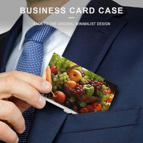 Slim Metal Business Card Holder - Colorful Various Vegetables And Fruit Aluminum Alloy Card Case with Buckle Closure, Holds 20 Cards & Cash, Professional Credit Card Size ID Holder for Men Women Gift3