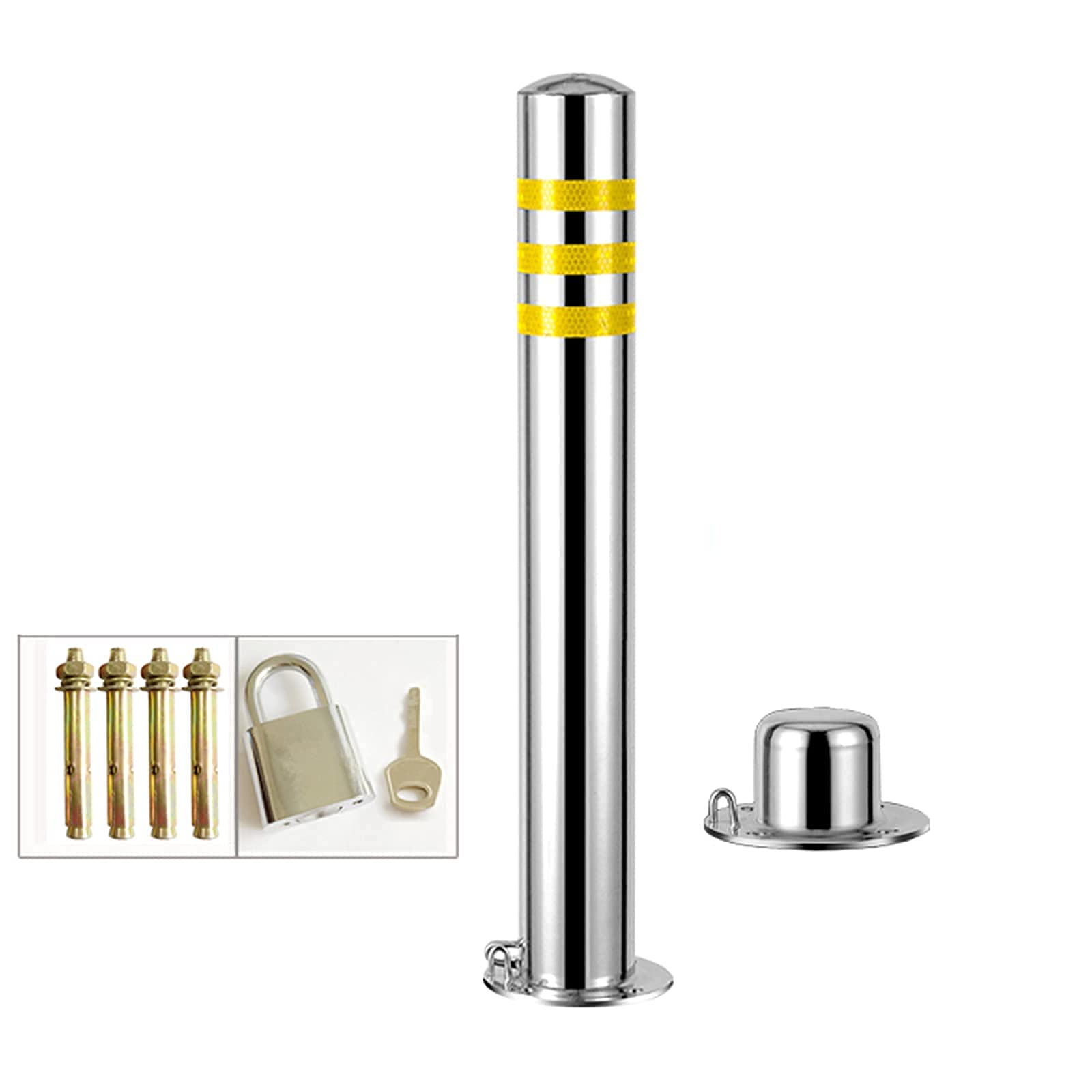 GTHTUHFD Parking Barrier Safety Barrier,Stainless Steel Parking Bollard Posts Car Park Security Driveway Pole,Easy Installation,76×750mm