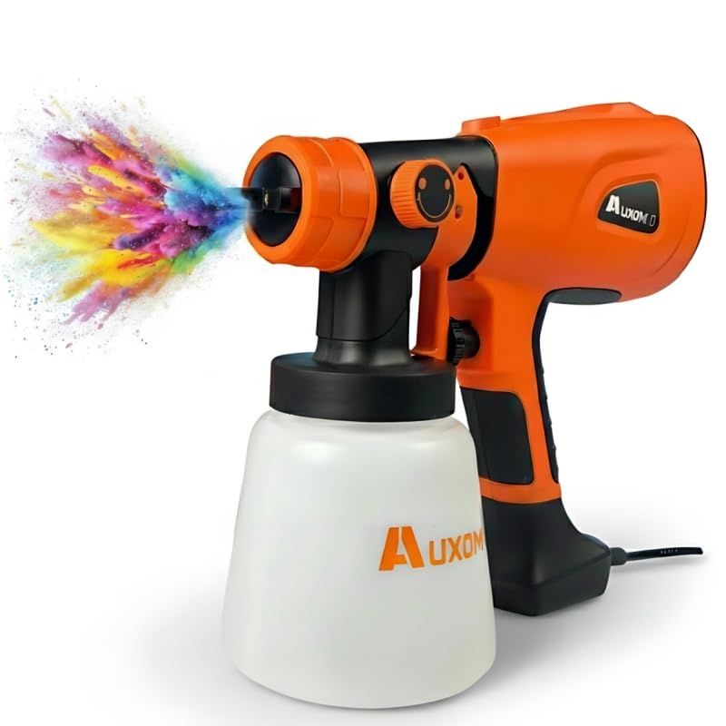 AUXOM Pistola de Pintura Elétrica Profissional 600W, Pulverizador de Tinta 220V com 3 Bicos e Tanque 800ml, Alta Velocidade para Acabamento Uniforme - para Parede, Móveis, Carro e Projetos DIY
