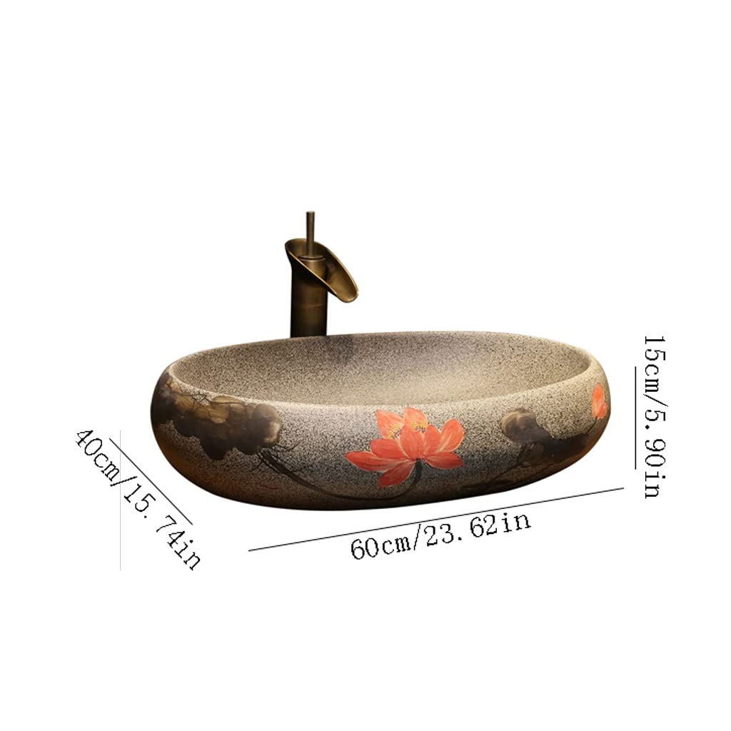 Umywalka wpuszczana do łazienki Łazienka umywalka owalna ceramiczna umywalka wzór lotosu sztuka umywalka nablatowa umywalka nablatowa z kranem Umywalki łazienkowe