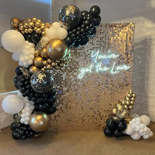 Image of Shimmer Wall Backdrop Champagne Gold 7FTx7FT Square Sequin Wall Panel Backdrop Decor for Wedding Anniversary Birthday Party, 49 Panels