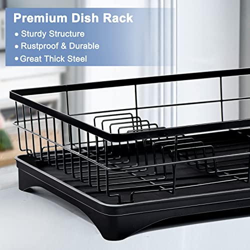 Happyhapi Dish Drying Rack, Dish Rack With Drainboard Utensil Holder, Dish Racks Drainers For Kitchen Counter, Durable Drying Rack For Dishes, Knives, Spoons, And Forks, Kitchen Organization(Black) #TOP4