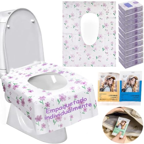Recopilación de Inodoros de una pieza los mejores 10. 46 KFBGKKF 50 Piezas Tapas de Inodoro Desechables, Fundas de Toilet Seat Cover Desechables, Más Grande, para Viajes, Más Grueso e Impermeable, Paquete Individual para Viajes, Baños...