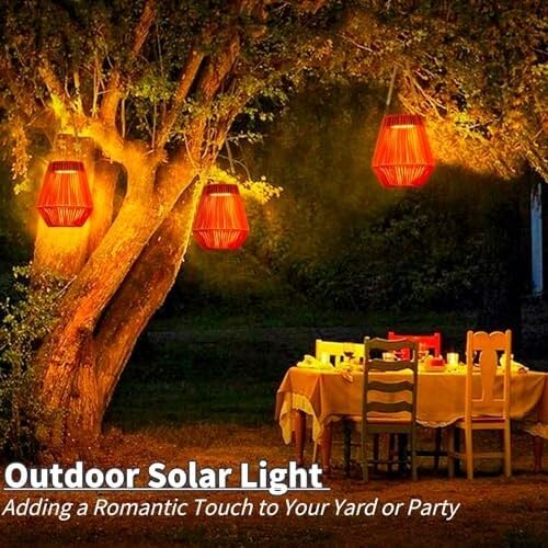 Solarne lampiony zewnętrzne dekoracyjne światła – wodoodporne rattanowe lampy wiszące z automatycznym włączaniem/wyłączaniem do ogrodu, na podwórko, patio i drzewa