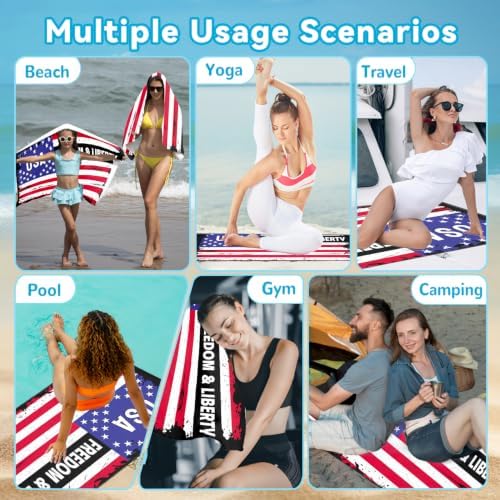 Rstick Patriotic Flag Beach Towel 36x72 Inches, Sand-Free Fast Drying Microfiber Freedom & Liberty American Towel, Gifts for Men, Women & Patriotic Fans for Beach, Pool, Camping - 5
