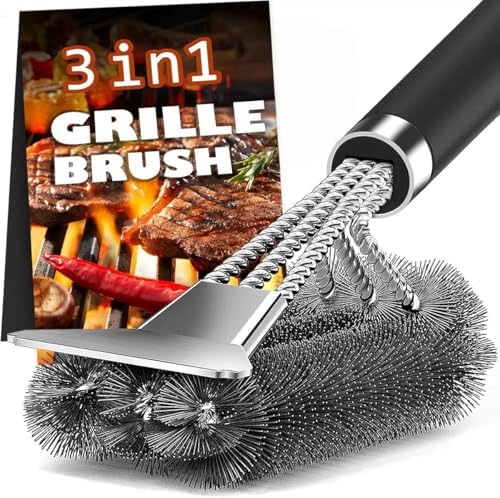 Grill Brush and Scraper, Extra Strong BBQ Cleaner Accessories, Safe Wire Bristles Barbecue Triple Scrubbers Cleaning Brush for Gas/Charcoal Grilling Grates, Unique Gift Ideas for Men and Women image 2