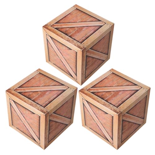 Ciieeo 3 Cajas de Decoración para Fiestas Vaqueras Cajas de Madera Simulada de 30X30X30 CM Accesorios para Fotomatón y Centros de Mesa Temáticos del Oeste Decoración Versátil para