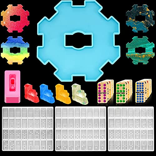 Honeydak Dominoes Mold Set Domino Bracket Epoxy Mold Mexican Resin Dominos Stand Silicone Mould Train Centerpiece Fiesta Dominos Mould for DIY Crafts Making