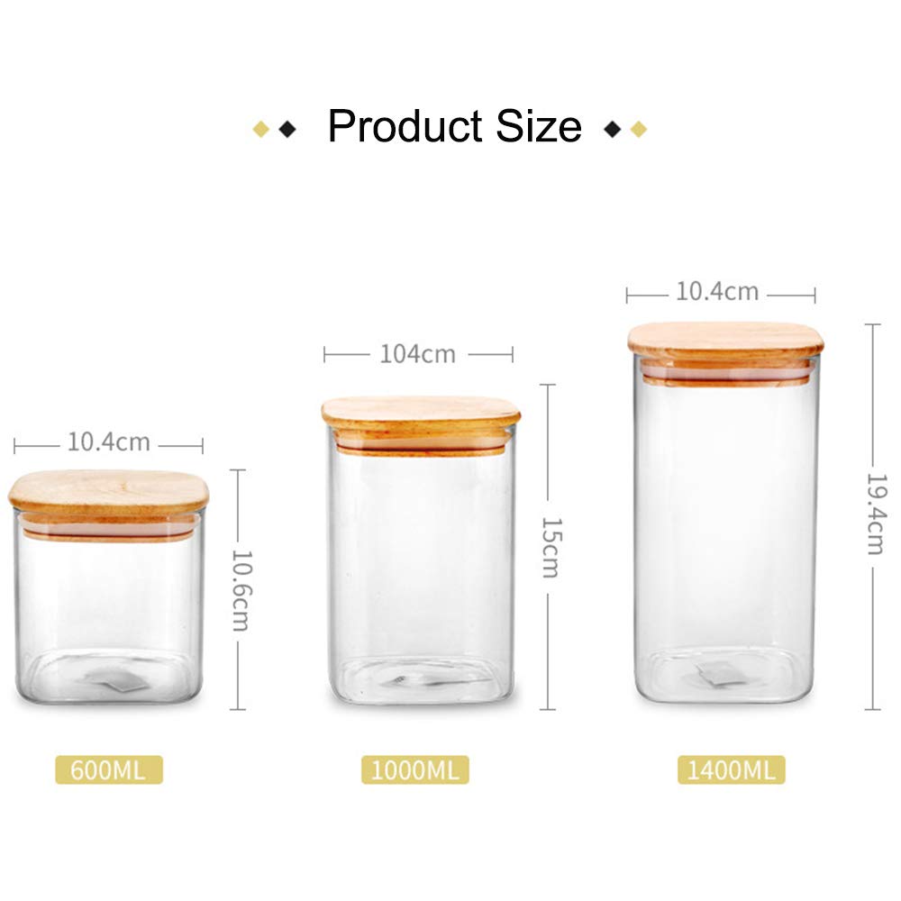 Botes de Cristal con Tapa - Conjunto de 3, Tarro de Cristal Sellado Recipiente Hermético Transparente Envase para Pasta, Conservas, Café, Alimentos, Transparent