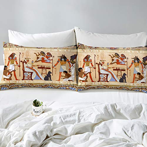 Ancient Egypt Bedding Set Retro Egyptian Pattern Duvet Cover For Women Men Adults Egypt Culture Comforter Cover Tribal Eagle Dog Design Bedspread Cover Bedroom Decor Quilt Cover 3Pcs Super King - Image 2