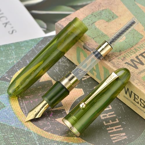 Image of Jinhao 9019 Dadao Series Cardiagram Nib Fountain Pen, 8 Medium Nib, Green Acrylic Gold Rim with Large Converter