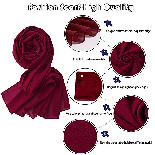 Image of LMVERNA Solid Color Bubble Chiffon Scarf for Women Fashion Soft Hijab Long Scarf Wrap Scarves