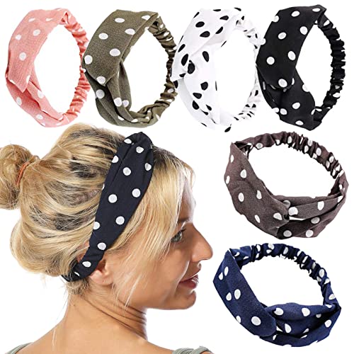 6 Pack Knotted Boho Headbands for Women Girls Cloth Cross Twist Hairband Warm in Winter sweat bands Suit for Workout, Yoga, and Daily Life