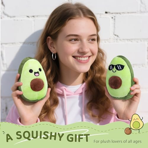 Image of Emotional Support Plush Avocados, Squishy Stuffed Animals and Plushies Set, Includes 5 Emotional Support Food Plushies with Carrying Basket, Cute Stuff and Great Gifts for Women Men