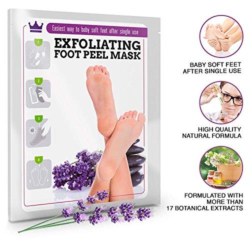 Exfoliating Foot Peel Mask - Two Pairs of Booties for Smooth and Soft Feet - Peeling Away Rough Heels Dead Skin Cells and Calluses - Lavender Scented Natural Formula for Silky Soft Feet
