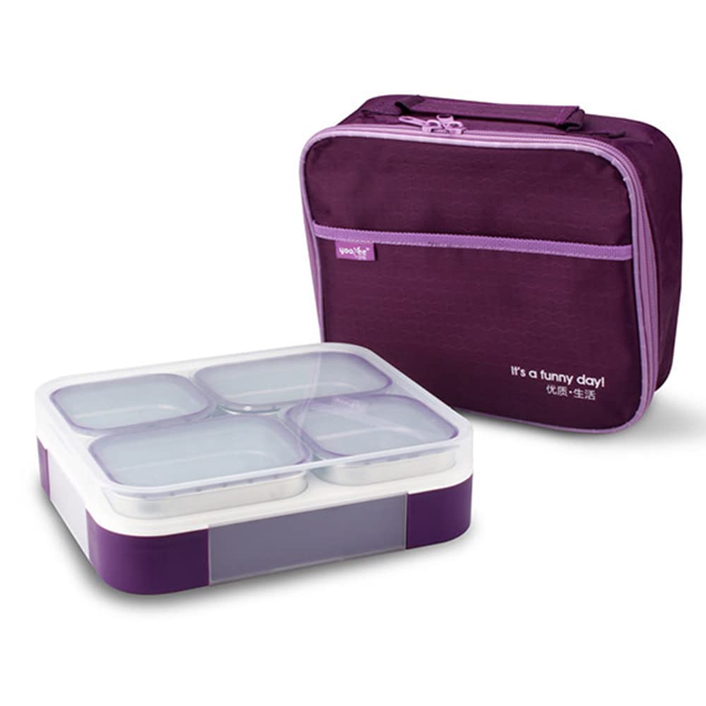 YumLockStainless Steel Lunch Box,Lunch Containers for Adults & Teens, Purple, 4 compartments