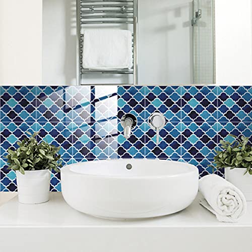 Nanxson 25-Sheet Peel and Stick Tile for Kitchen Backsplash, 5.9\"x5.9\" Self-Adhesive Decorative Wall Tiles for Bathroom, Bedroom (Dark Blue-01)