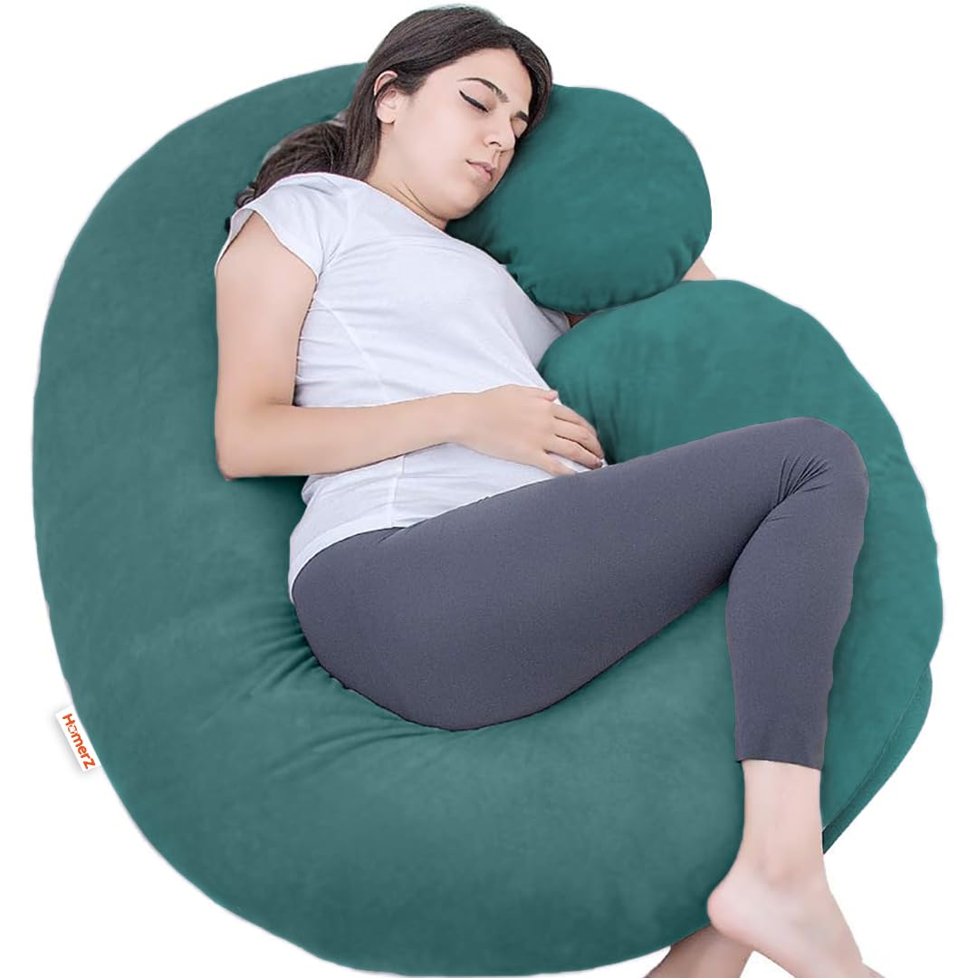 Homerz Premium Pregnancy Pillow for Pregnant Women | 3 Month Warranty | Maternity Pillow, Pregnancy Gifts for Women, Maternity Pillows for Pregnancy Sleeping, Washable Velvet Cover (C-Shaped, Green)-image-16