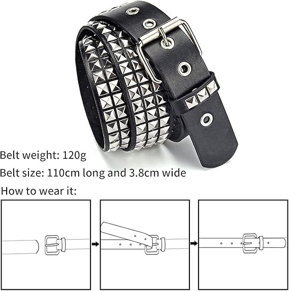 stylish Punk Leather Belt,Women Men Goth Pyramid Studded Square Beads Rivet Belts for Jeans pants dress4