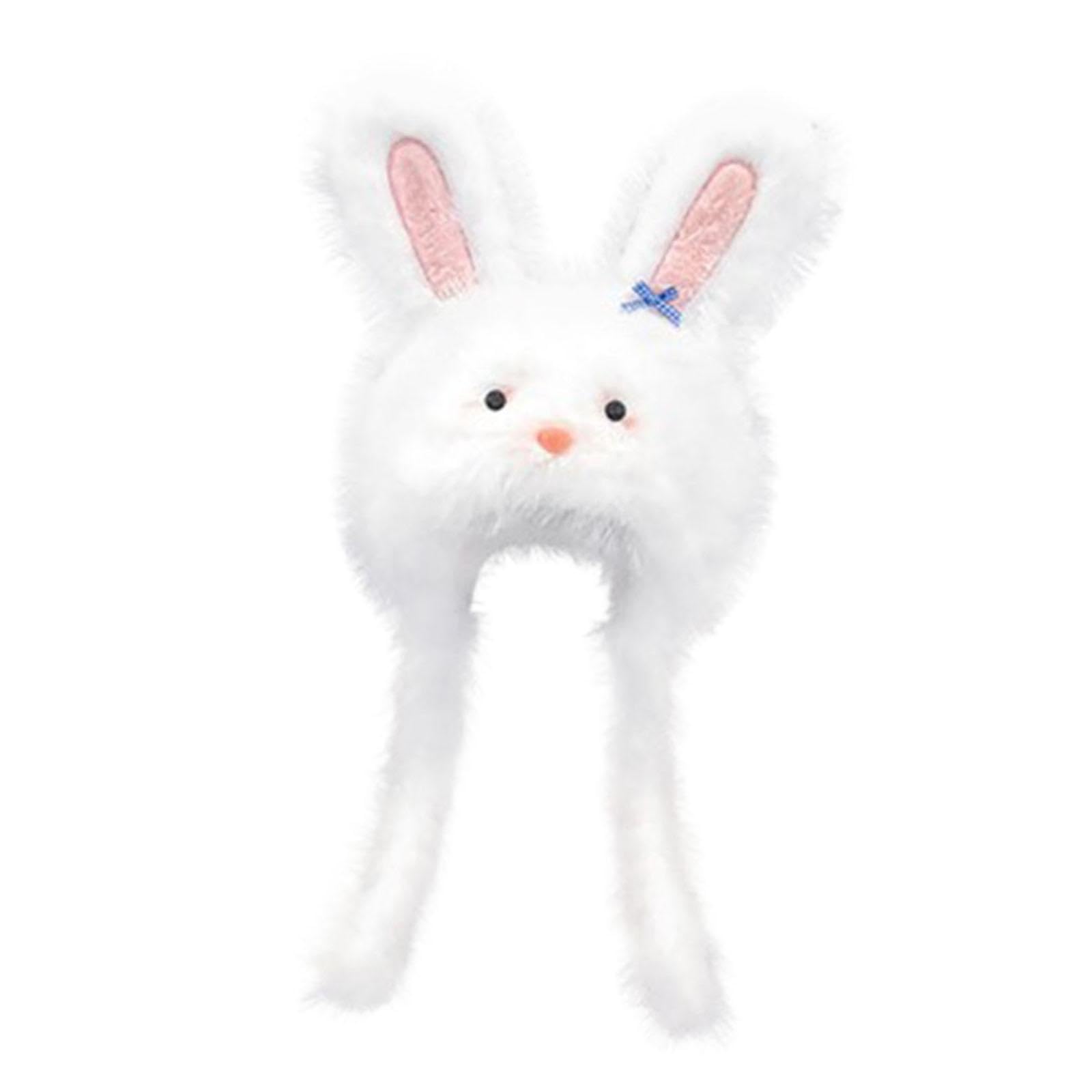 Rabbit Ear Hat Winter Plush with Windproof Strap for Outdoor Stage Performance Holiday Photo Props White