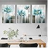 Abstracte Blauwe Bloem Canvas Schilderij Moderne babyblauw Wall Art Foto voor Woonkamer Goud Print Salon Decoraties…