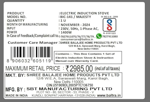 Image of BALTRA Majesty Induction Cooktop 1400 W | 7 Versatile Cooking Modes | Cool Touch Surface, Preset your Timer, Overheat Protection, Energy Saver | Lightweight & Durable Induction | 1 Year Warranty