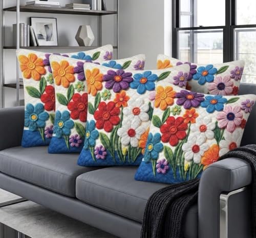 Image of BALLEY Floral Printed Cushion Covers 40x40 cm, Pack of 5