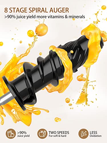 Wamife Slow Masticating Juicer Machine, Cold Press Juicer Extractor, 2 Modes & Reverse Function For High Nutrient Fruit & Vegetable Juice, Quiet Motor, With Cup & Brush(Black) #TOP1