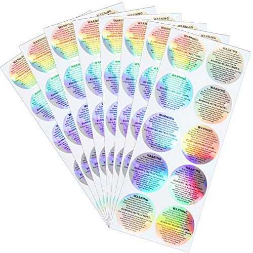 500 Pieces Holographic Candle Warning Labels Round Shape Waterproof Candle Safety Labels Sticker for Candle Making