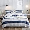LAUSONHOUSE Cotton Duvet Cover Set,100% Cotton Waffle Woven Stripe Duvet Cover Set,White and Blue Stripe Duvet Cover Set… 51EE8XZ07uL. SS100