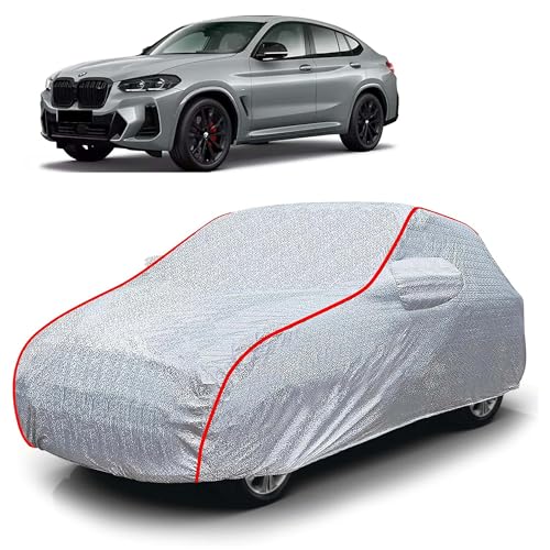 Image of Sulfar 100% Waterproof Car Body Cover Compatible with Mirror for BMW X4 (Triple Stitched, Full Bottom Elastic, Magic Silver with Red Piping)