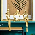 Gold Home Decor Thinker Statue Accents, Set of 3 Thinker Sculptures Office Decor Modern Abstract Resin Decoration on Shelf Table Desk for Living Room Office Bedroom (Small Gold) - Image 2