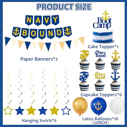 Image of Holkcog Navy Party Decorations, Blue White Military Themd Banner, Farewell Party Welcome Ceremony, Navy Bound Themed Cupcake Decorations, Boot Camp Bound Cupcake Topper Supply