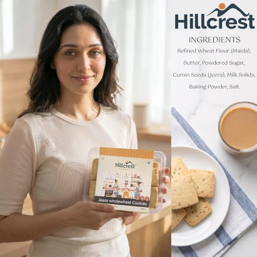 Image of Hillcrest Bakery Jeera Wholewheat Cookies, 300g, 18 Pieces | Premium Baked Snack | Crispy & Delicious | Tea Time Treat | Suitable for Everyday Snacking | Hygienically Packed
