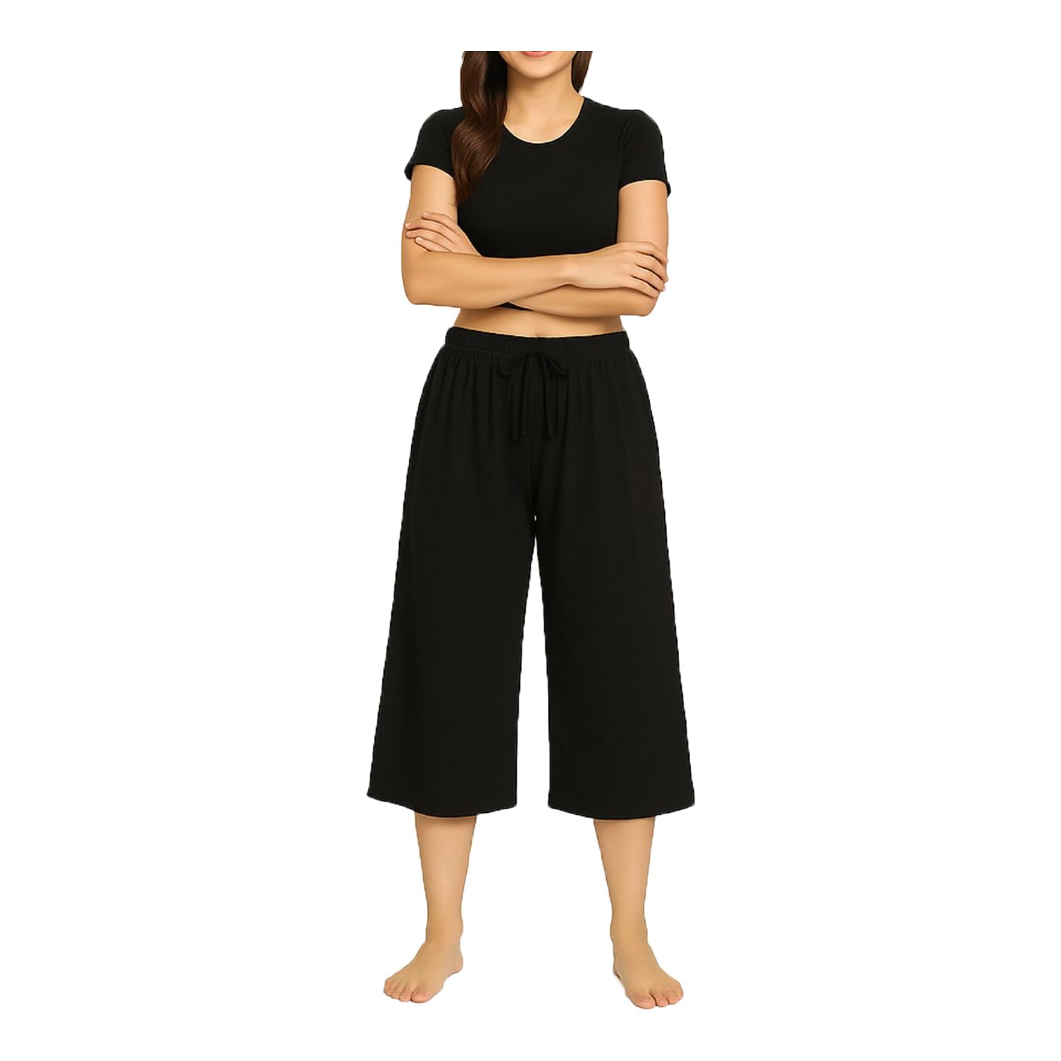 Womens Cotton 3/4th Capris Single Pack Black-picture-44