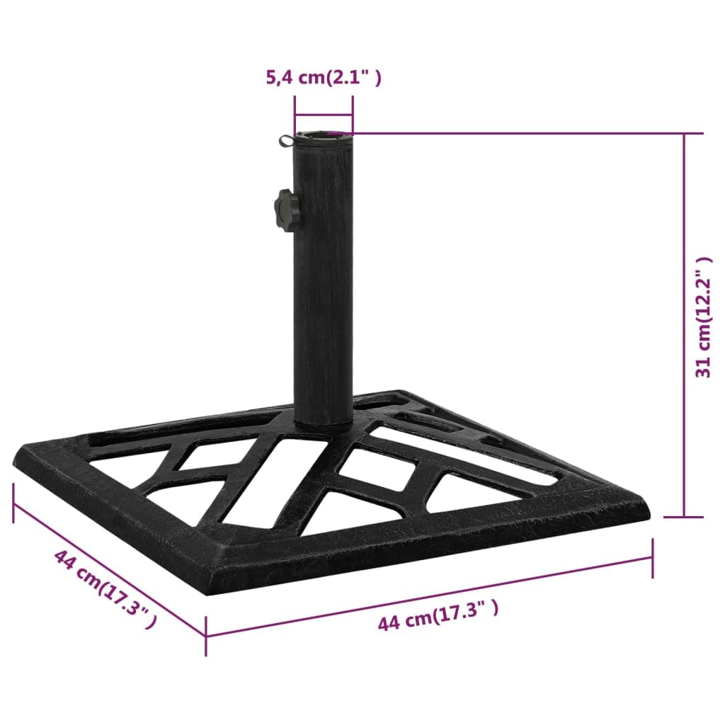 Robusto portaombrellone in ghisa, 48 x 48 x 33 cm, nero, con adattatore per aste da 35/38/48 mm, base stabile con motivo floreale per giardino ed esterni.