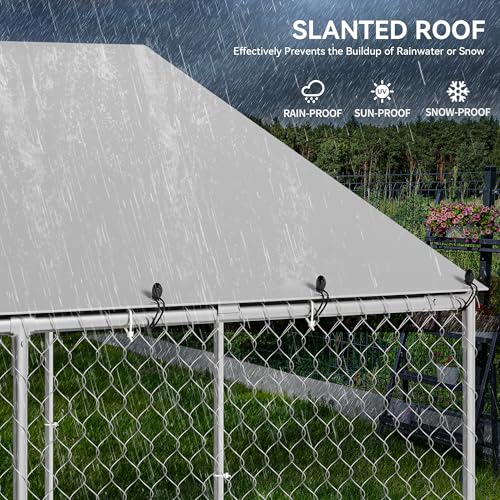 Image of YITAHOME 10'x10' Outdoor Dog Enclosure with Metal Dog Gate | Dog Kennel Outside with Roof, Dog Fence Outdoor for Yard