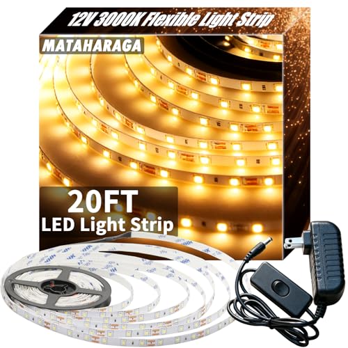 Tira de luces LED blanca de 20 pies, 360 LEDs, luz cálida 3000K miniatura 1