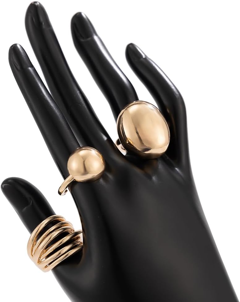 GIGB PBDK 3Pcs Chunky Stacked Gold Dome Knuckle Rings Set for Women,Vintage Geometric Aesthetic Line Statement Finger Rings,Trendy Jewelry Accessories Gifts - Image 7